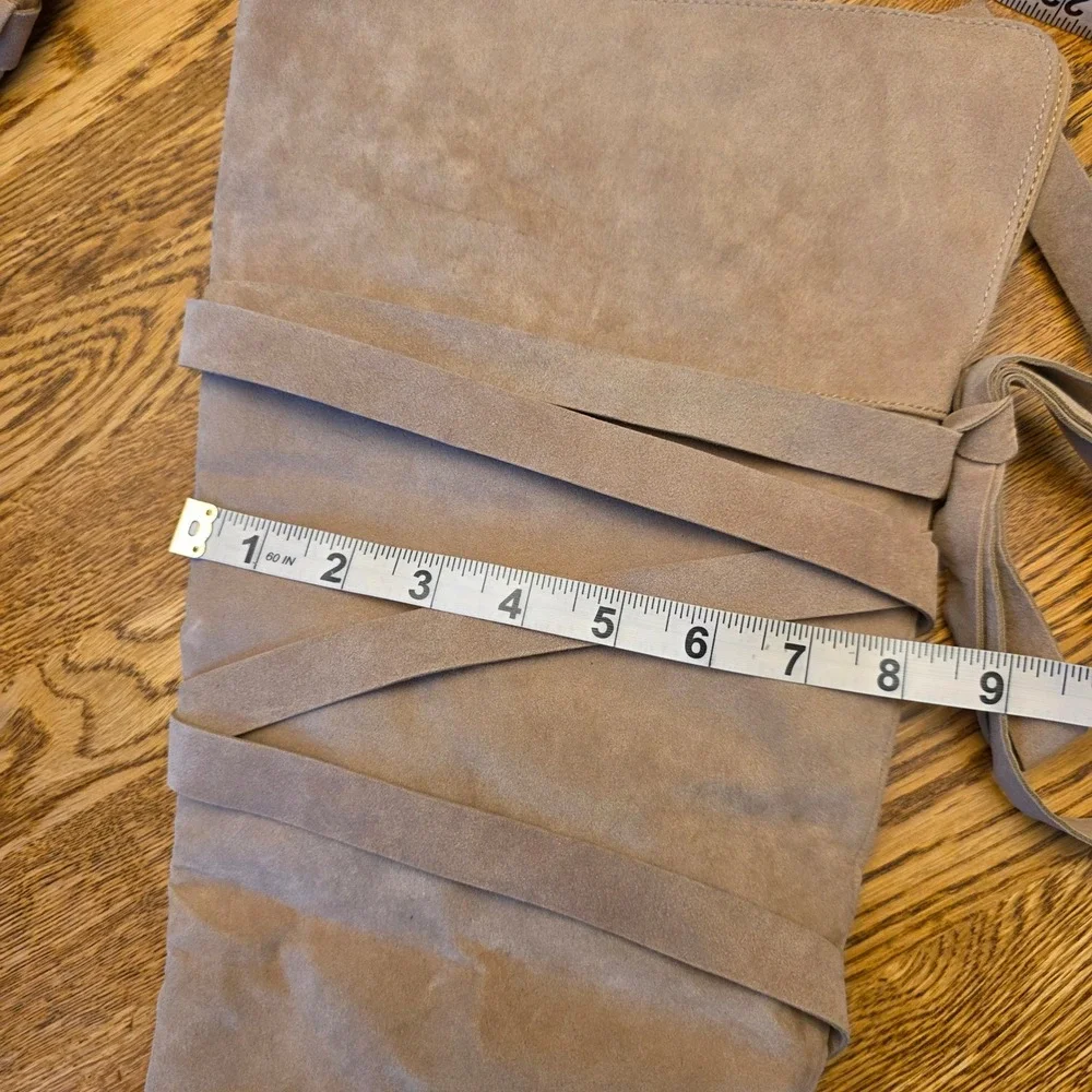 Taupe Sz 10 Faux Suede Over The Knee Thigh HIgh Strappy Stacked Heel‎ Boots